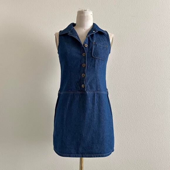 Vintage Dresses & Skirts - Vintage Tower Hill Sport 100% cotton sleeveless dark wash mini jean dress
